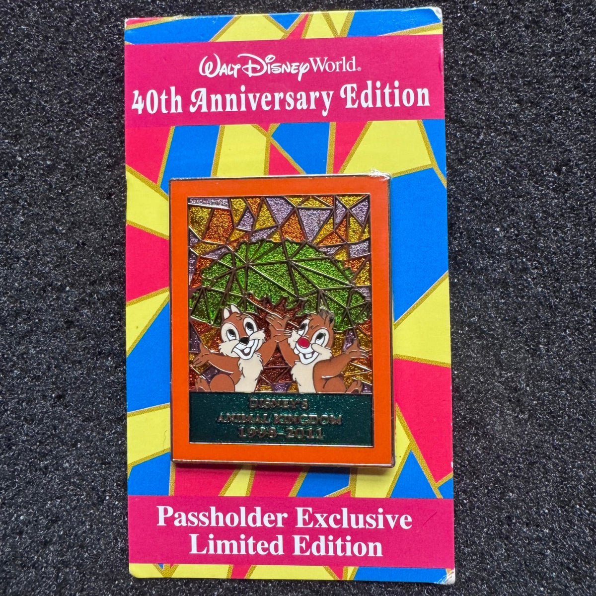Chip n Dale Animal Kingdom Stained Glass 40th Anniversary Passholder Pin