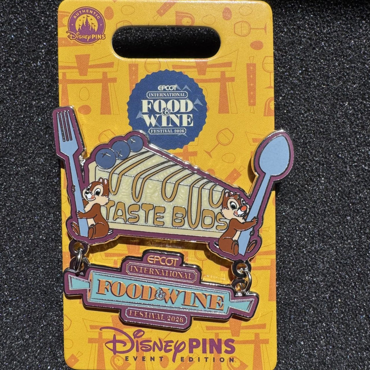 Chip n Dale "Taste Buds" EPCOT Food & Wine Festival Dangle Pin