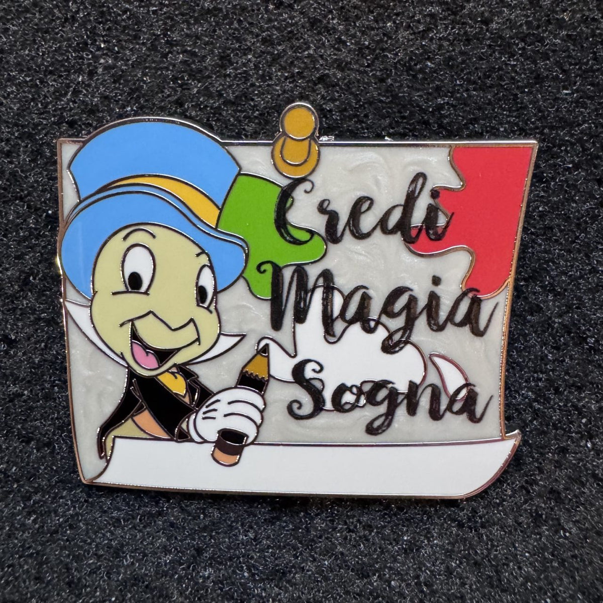 Jiminy Cricket A-2-Z Pin Event Believe, Dream, Magic Character Corkboard Pin