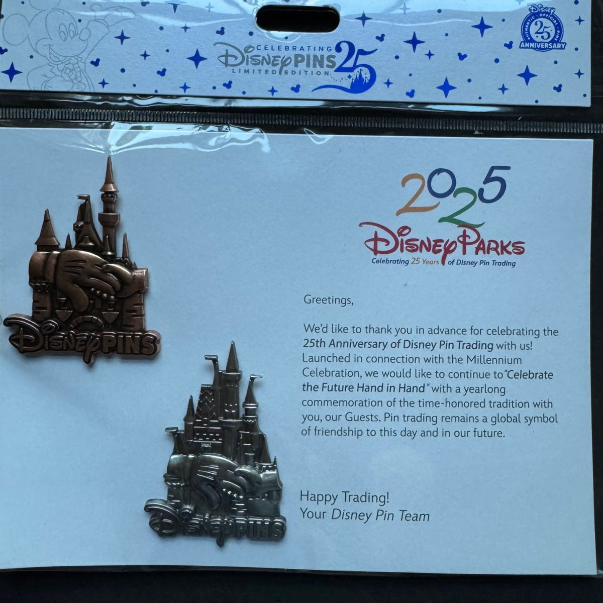 Celebrate the Future Hand in Hand Disney Pin Trading 25th Anniversary Pin Set