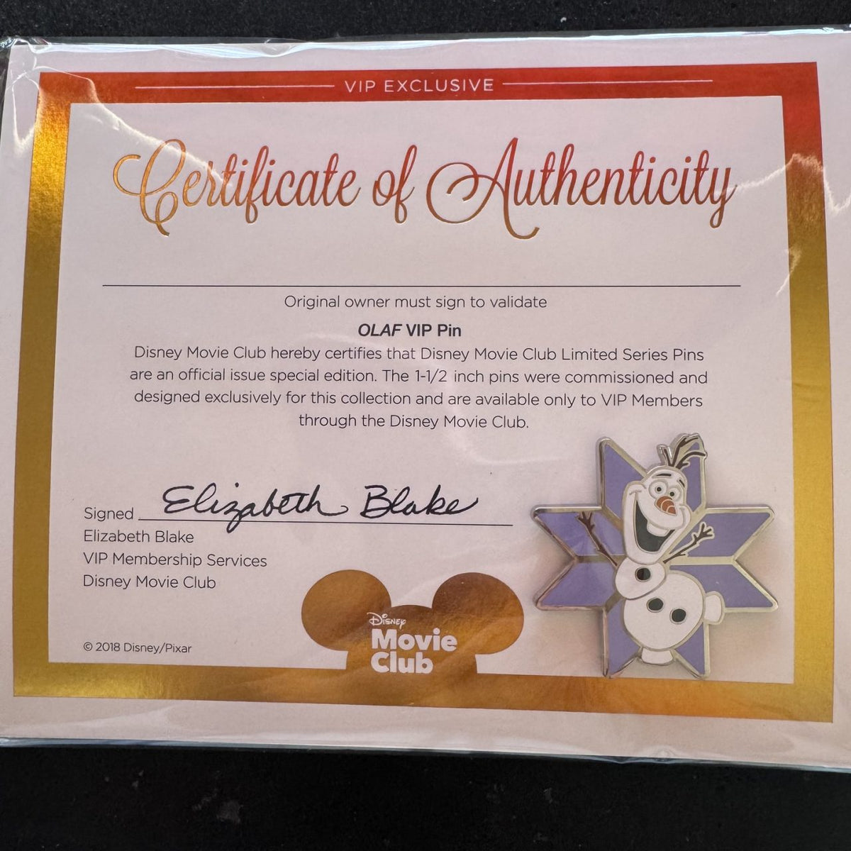 Olaf Disney Movie Club Pin