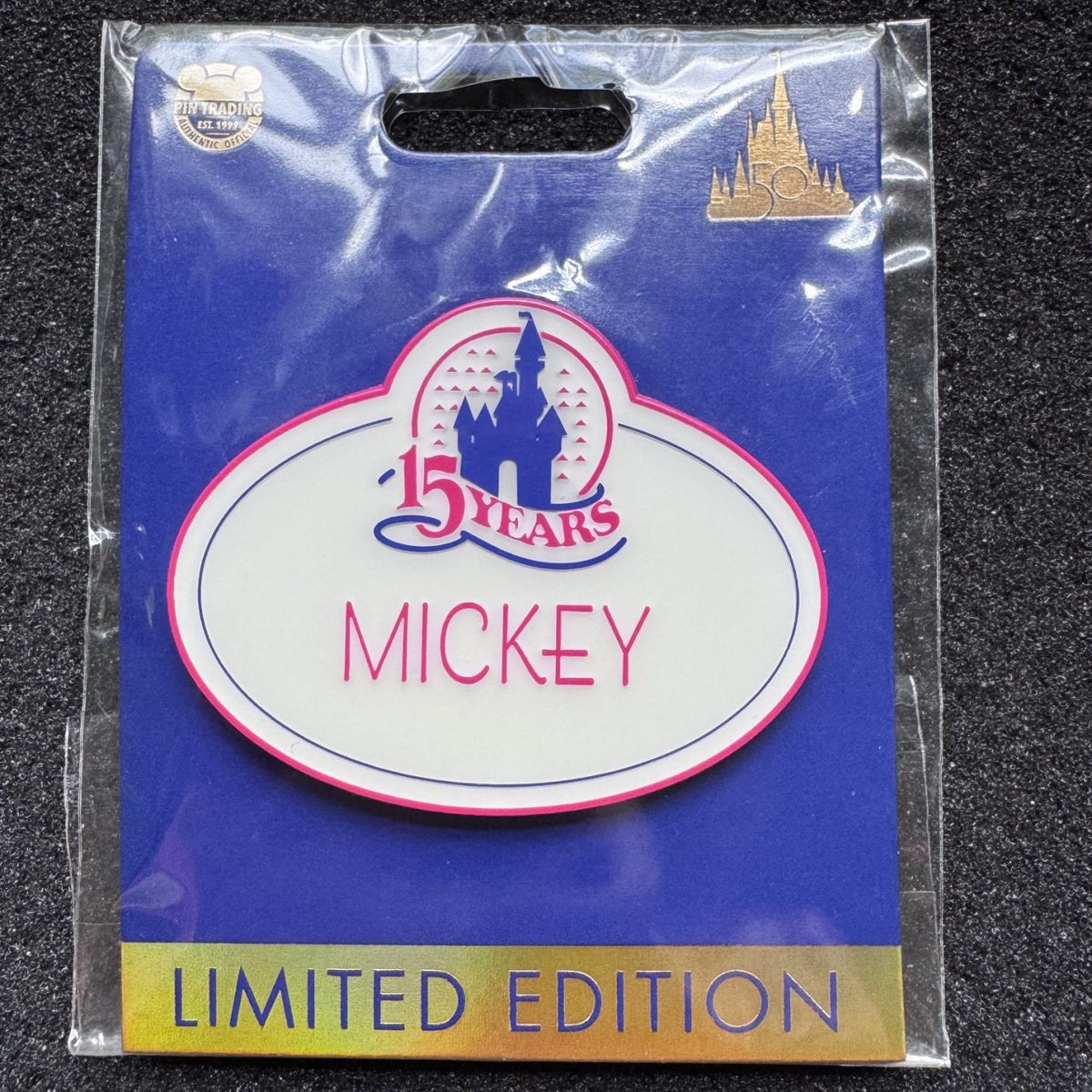 Mickey Name Tag 15 Years Cast Exclusive WDW 50th Anniversary Pin