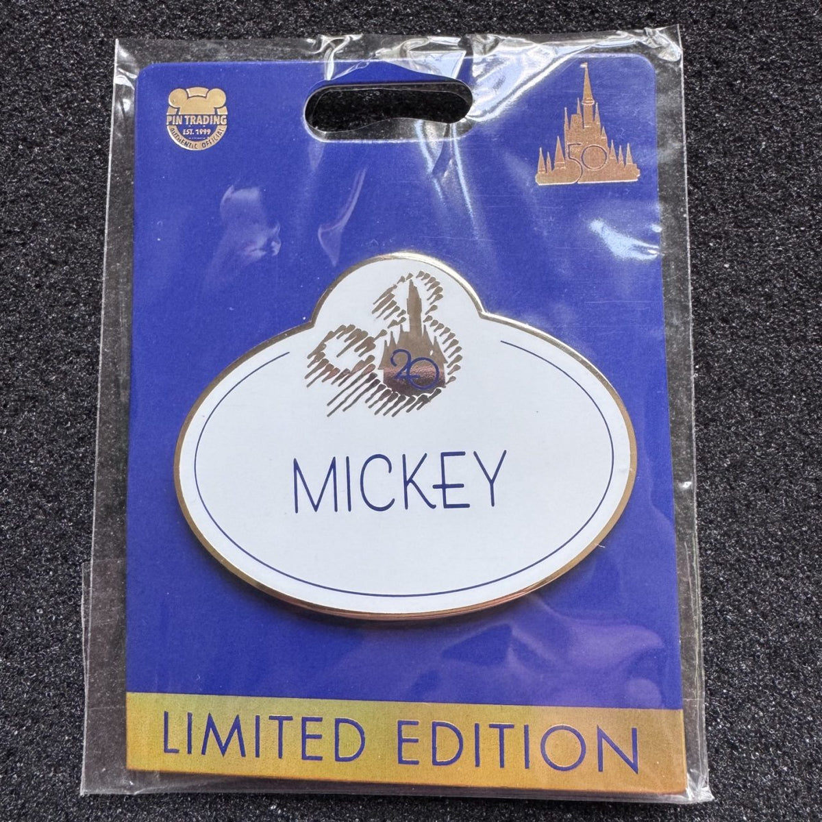Mickey Nametag Cast Member 20th Anniversary WDW 50th Anniversary Pin