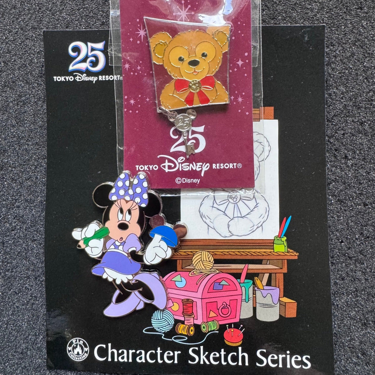 Minnie Mouse & Duffy Tokyo Disneyland 25th Anniversary Character Sketch Pin