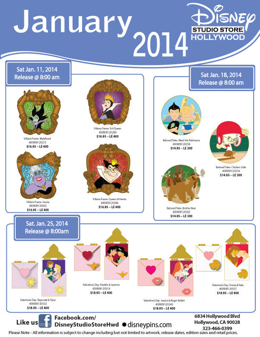 Disney Studio Store Hollywood January Pin Releases