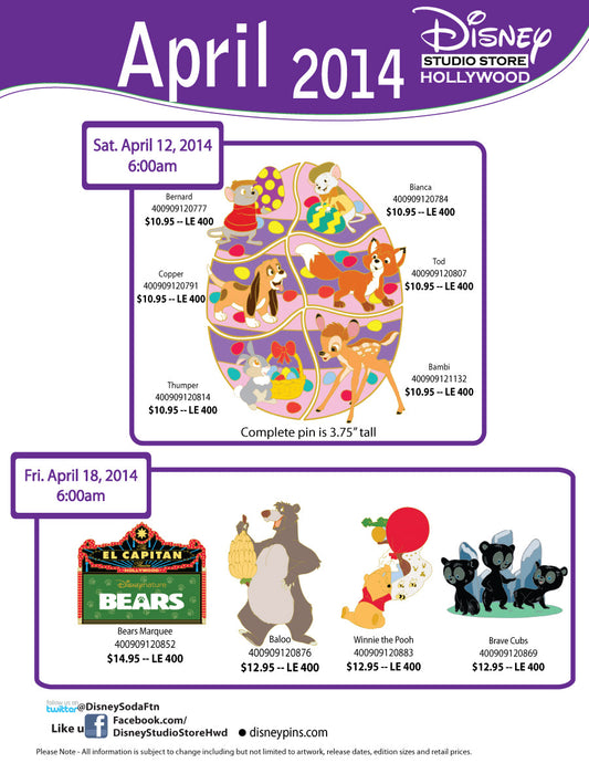 Disney Hollywood Store April 2014 Pins
