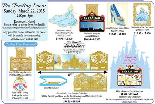 Cinderella PIn Trading Event Pins 2015 - Disney Studio Store Hollywood