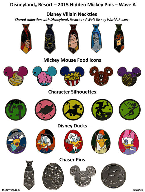 Disneyland 2015 Wave A Hidden Mickey Pins