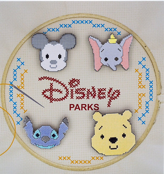 Disney Parks Cross Stitch Pin Set