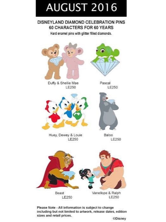 WDI Diamond Character Pins August 2016