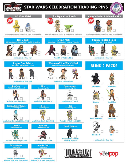 Star Wars Celebration Orlando 2017 Pin List