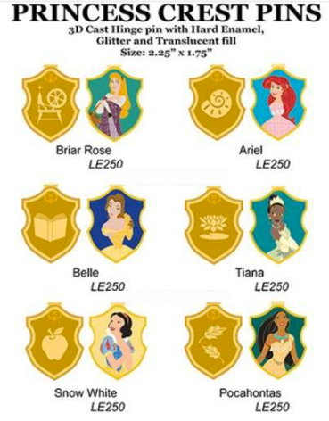 WDI Princess Crest Pins- Set 2