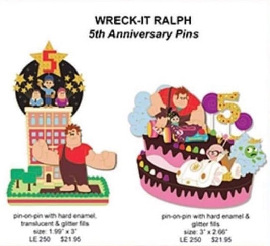 Wreck-It Ralph 5th Anniversary Pins