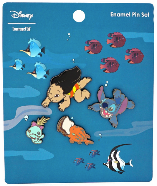 Lilo and Stitch Hawaiian Roller Coaster Ride Loungefly Pin Set