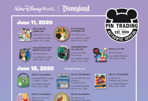 June 2020 Disney Parks Pins