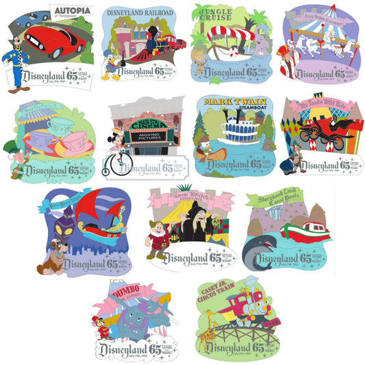 Disneyland Attractions 65th Anniversary Pin Collection