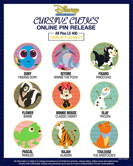 Cursive Cuties Online Pin Release at Disney Studio Store Hollywood