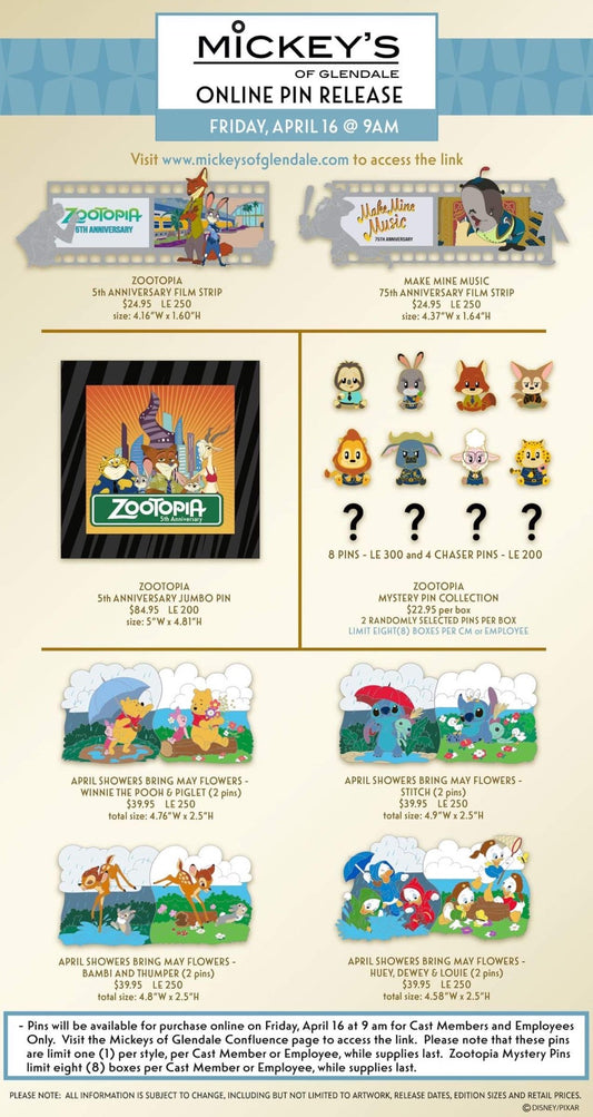 Zootopia 5th Anniversary & April Showers Bring May Flowers WDI Pin Release
