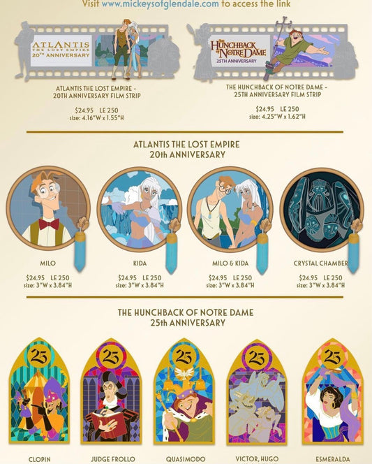 Atlantis 20th & The Hunchback of Notre Dame 25th Anniversary WDI Pin Release