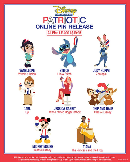 Patriotic 2021 Disney Studio Store Hollywood Pins