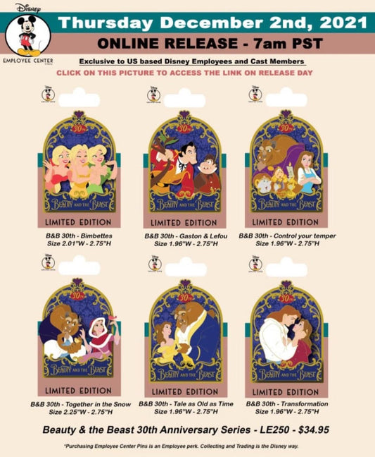 Beauty and the Beast 30th Anniversary Pin Series at Disney Employee Center