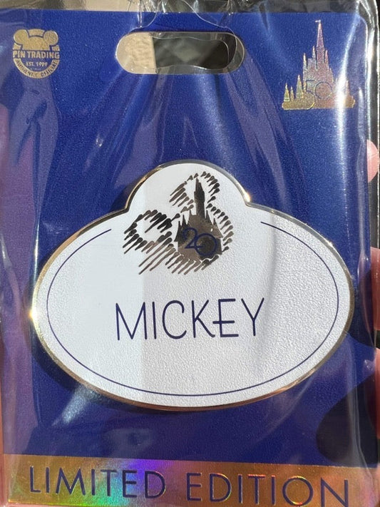 Mickey 20th Anniversary Nametag WDW 50th Cast Member Pin