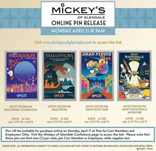 EPCOT Poster Series 2 WDI Pin Releases at Mickey’s of Glendale