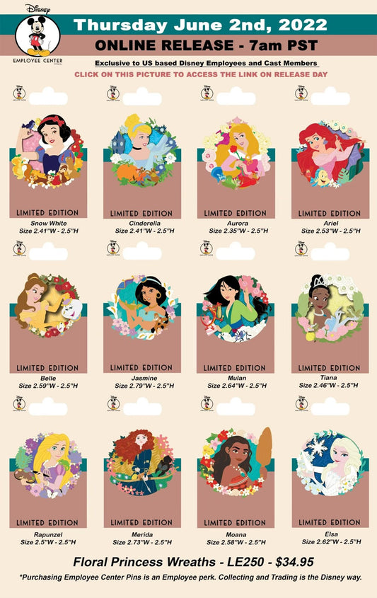 Floral Princess Wreaths Pin Collection at Disney Employee Center
