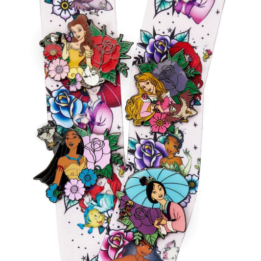 Disney Princess Floral Tattoo Loungefly Lanyard Pins