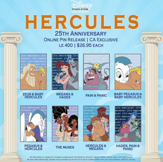 Hercules 25th Anniversary Online Pin Release at Disney Studio Store Hollywood