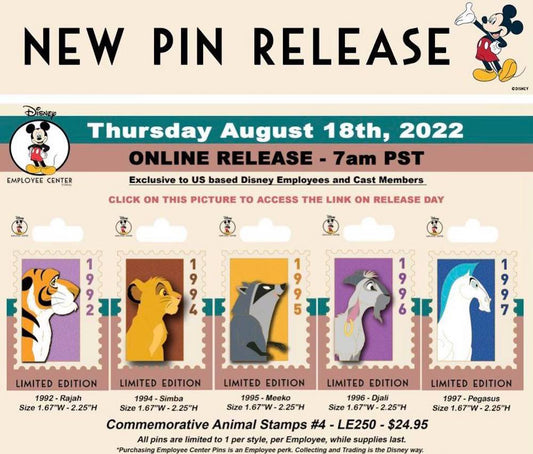 Commemorative Animal Stamps Series #4 Disney Employee Center Pins