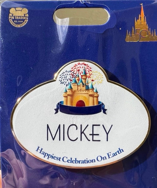 Happiest Celebration on Earth Mickey Nametag WDW 50th Cast Member Pin