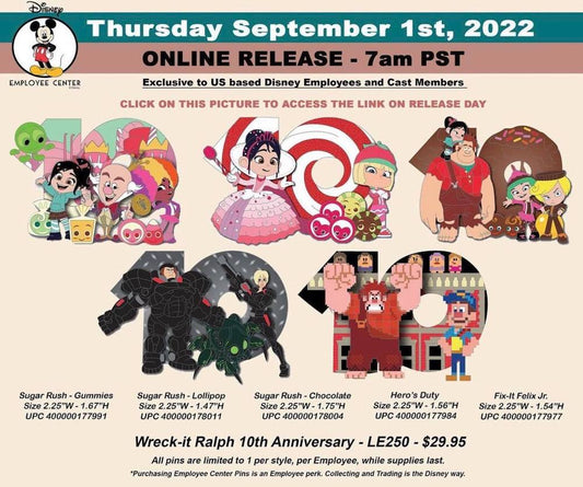 Wreck it Ralph 10th Anniversary Pins at Disney Employee Center