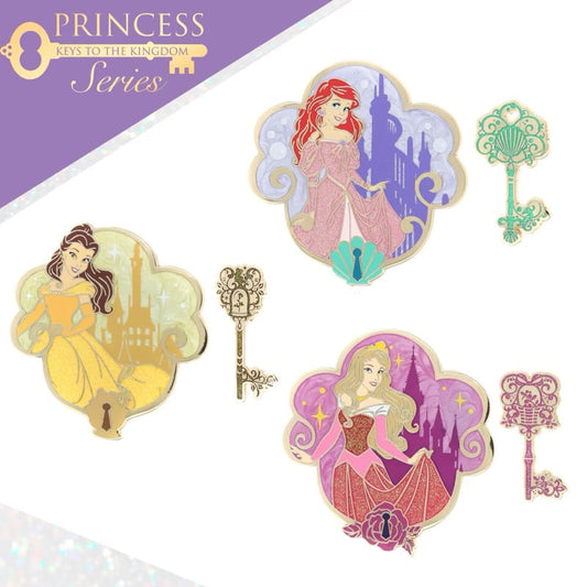 Ariel, Belle & Aurora Disney Princess Keys to the Kingdom Pins