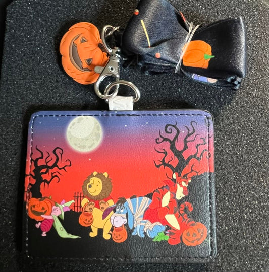 Closer Look Winnie the Pooh Halloween Gang Loungefly Cardholder Lanyard