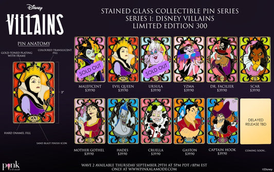 Disney Villains Stained Glass Collectible Pin Series 2 at Pink a la Mode