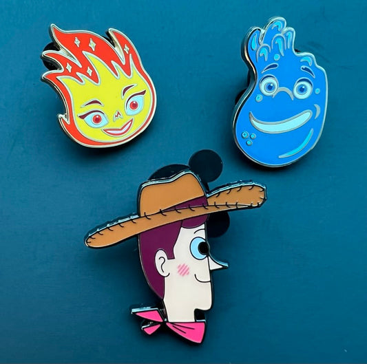 Elemental & Woody Disney Pins at Pixar Booth - D23 Expo 2022