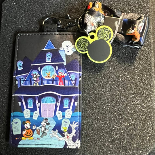 Loungefly Mickey and Friends Haunted House Cardholder Lanyard