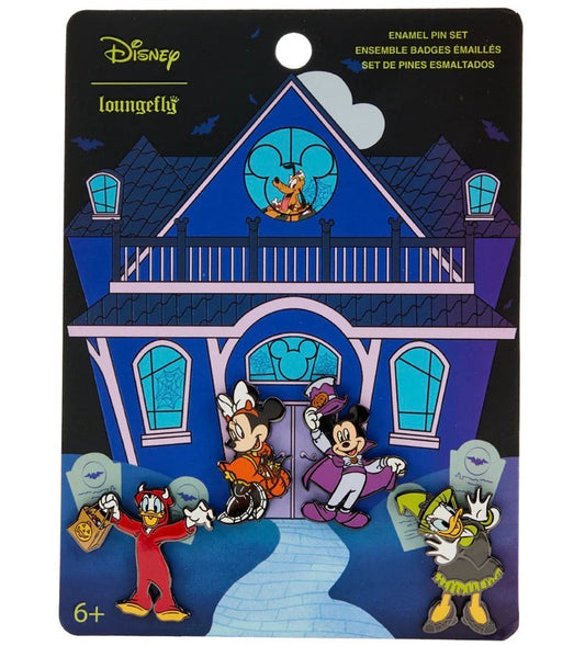 Mickey and Friends Halloween Haunted House Loungefly Pin Set