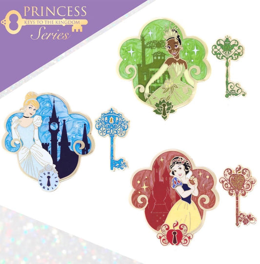 Tiana, Cinderella & Snow White Disney Princess Keys to the Kingdom Pins