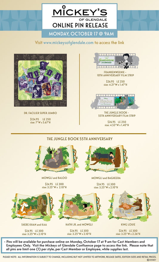 Dr. Facilier, Film Strips & Jungle Book 55th Anniversary WDI Pin Releases at Mickey’s of Glendale