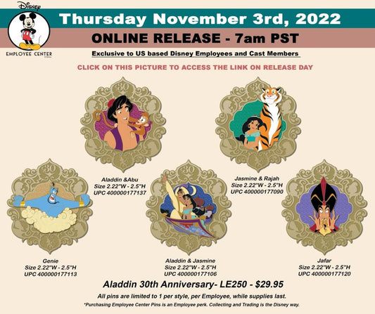 Aladdin 30th Anniversary Pins at Disney Employee Center