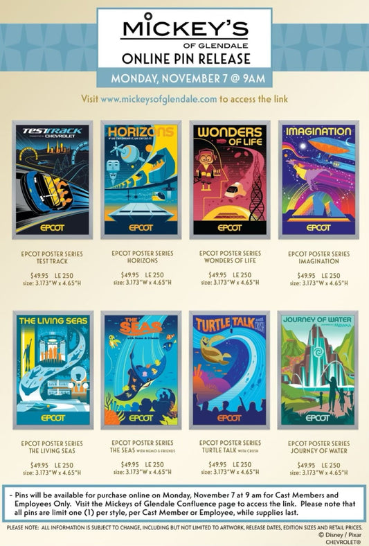EPCOT Poster Series 6 WDI Pin Releases at Mickey’s of Glendale