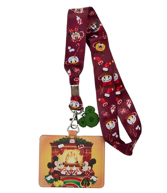 Mickey and Minnie Mouse Fireplace Cocoa Loungefly Cardholder Lanyard