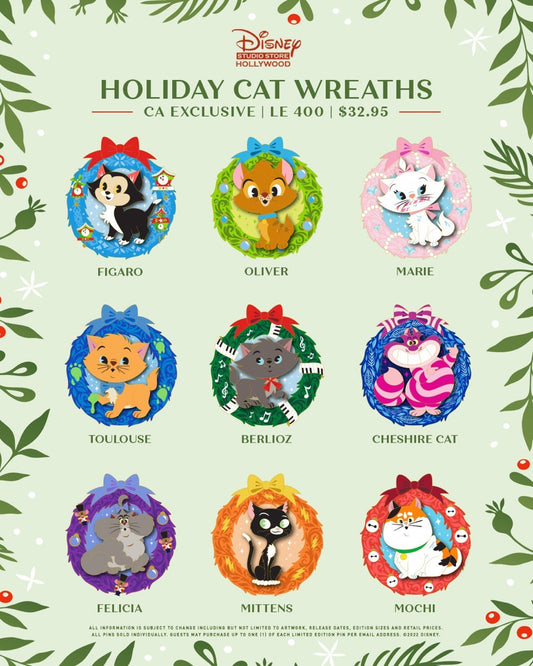 Holiday Cat Wreaths Pin Release at Disney Studio Store Hollywood