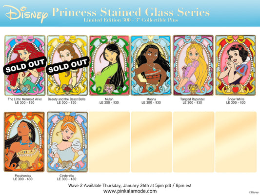 Disney Princess Stained Glass Collectible Pin Series Wave 2 at Pink a la Mode
