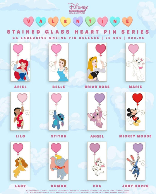 Valentine Stained Glass Heart Pin Series at Disney Studio Store Hollywood