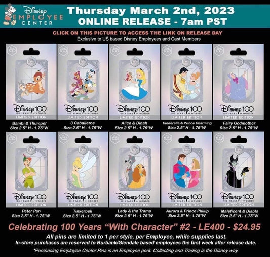 Celebrating 100 Years with Character Series 2 Pins at Disney Employee Center