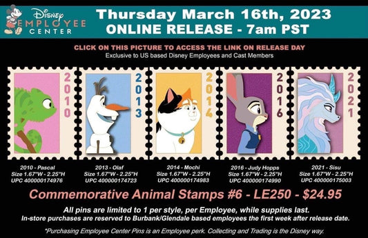 Commemorative Animal Stamps Series #6 Disney Employee Center Pins