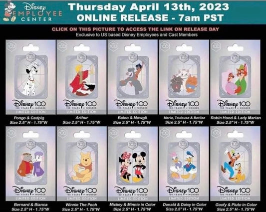 Celebrating 100 Years with Character Series 3 Pins at Disney Employee Center